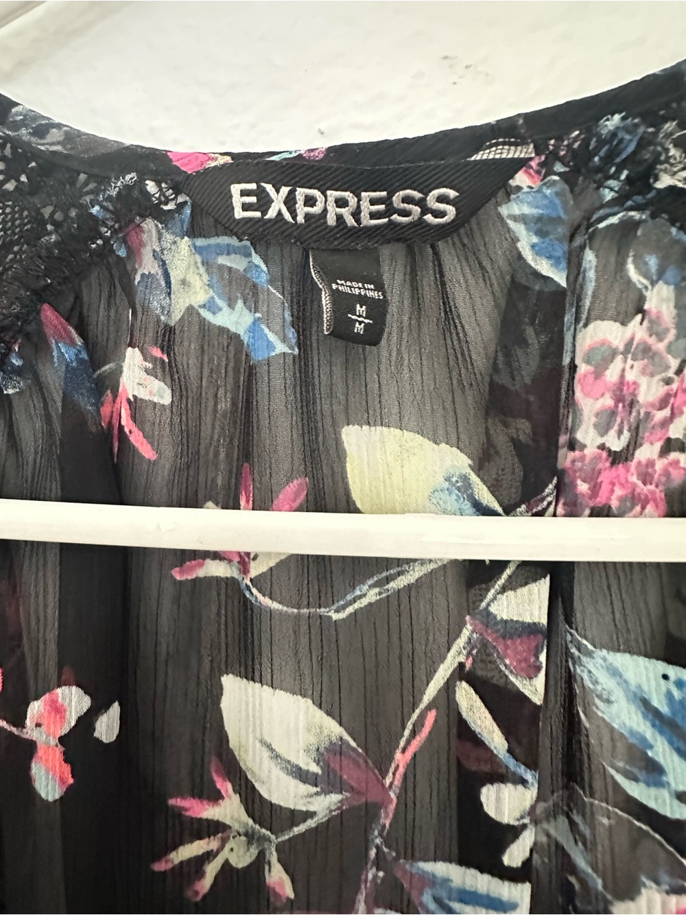 Express Black Floral Long-Sleeve Sheer Dress